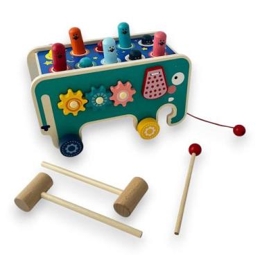 Imagem de Brinquedo Educativo Bate Martelo Madeira Montessori Elefante - Toy Mix