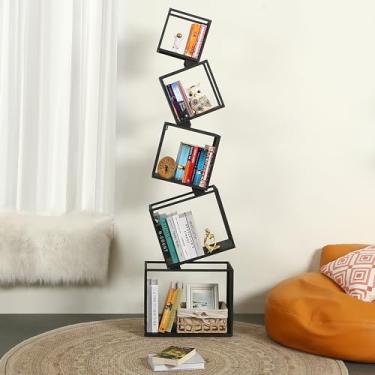 Imagem de Vonkinka Estante de livros, prateleira de livros de 5 níveis, estante preta, 167 cm de altura, estante moderna para livros/CDs/decoração de casa