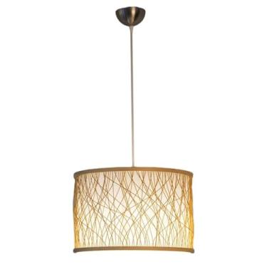 Imagem de BUUQSGKV Luminária pendente de teto de bambu criativo, lâmpada pendurada à mão, lustre de cordão ajustável, para sala de jantar de ilha de cozinha