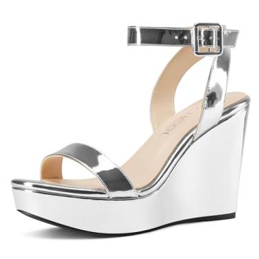Imagem de Aachcol Sandália feminina plataforma plataforma redonda peep bico aberto tira no tornozelo com tira no tornozelo, duas peças, bloco grosso, salto alto, sapato social de salto alto, patente, festa 10