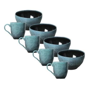 Imagem de Kit 4 Canecas 4 Bowl Cerâmica Petroleum 273ml Porto Brasil