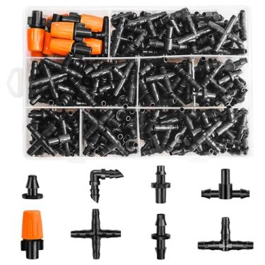 Imagem de TTioDri Kit de acessórios de irrigação de 280 peças de conectores farpados, peças farpadas de irrigação por gotejamento, kit de tubulação de 1/10.2 cm para gramado de jardim (bocais, camisetas de