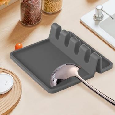 Imagem de Descanso de colher de silicone com almofada de gotejamento - Suporte de utensílios resistente ao calor sem BPA para fogão e bancada | Design com vários compartimentos para conchas, pinças e espátulas