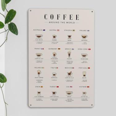 Imagem de Presentes para amantes de café placa de metal rústico para casa cozinha escritório café bar decoração presentes de aniversário para mulheres homens amigos café todo o mundo placa de arte de parede 7 x