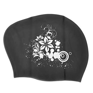 Imagem de ZJchao Swim Cap, Impressão Silicone Watertight Longo Cabelo Natação Chapéu Swim Caps Para As Mulheres Com Projeto Não Deslizamento Para Cabelo Curto Senhoras Cap Mergulho (Preto)