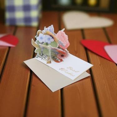 Imagem de 1 pç cartão de felicitações grande 3D flor cartão de papel vermelho 19,8 x 16,5 x 1 cm