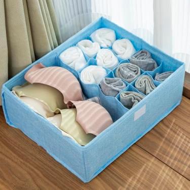 Imagem de Caixa organizadora de roupas íntimas, dobrável, organizador de gaveta com compartimentos, caixa organizadora de tecido portátil para meias, lingerie e armário