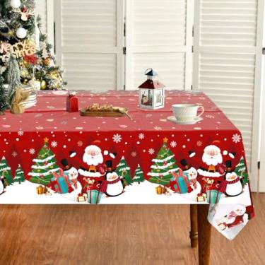 Imagem de Toalhas de mesa de Feliz Natal, toalhas de mesa de plástico descartáveis, Papai Noel, boneco de neve, pinguim, toalha de mesa de Natal para decorações de festa de Natal de inverno, 139 x 203 cm