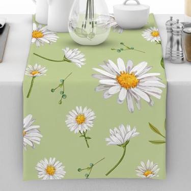 Imagem de Caminho de mesa de margaridas verdes margaridas arte corredores de mesa casa de fazenda primavera verão decoração de casa para cozinha, jantar, festa, feriados, 33 x 182 cm