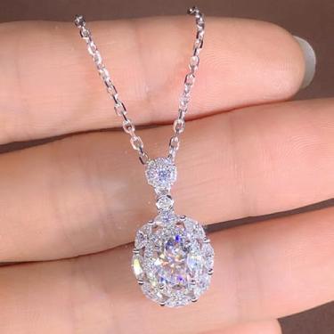 Imagem de Colar de olho de cavalo para mulheres, banhado a prata, colar de corrente de zircônia cúbica branca, ajustável, moderno, delicado, simples, minimalista, joia presente para formatura, casamento, noivas