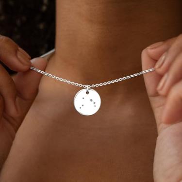 Imagem de Colar de ouro, moeda, disco, zodíaco, 12, constelação, estrela, gravado, horóscopo, signo de astrologia, pingente de astrologia, corrente banhada a ouro 14K, joia simples personalizada, Medium, Latão