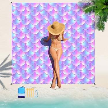 Imagem de Cobertor de praia impermeável à prova de areia 188 × 203 cm, grande, para 1 a 5 adultos, tapete de piquenique, leve, sem areia, para acampamento, caminhada, praia, viagens