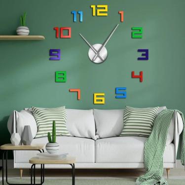 Imagem de Relógio Parede Grande 3D Adesivo Decoração Padrão Colorido