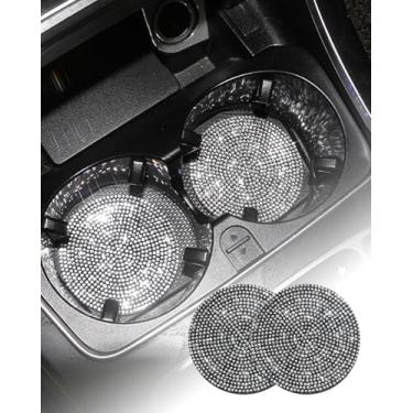 Imagem de 2 peças de porta-copos de carro brilhantes, porta-copos de silicone antiderrapante com strass de 6 cm para carro, ajuste universal para caminhão, caravana (branco)