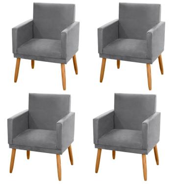 Imagem de Kit 04 Poltronas Decorativas Lauren Pés Palito Suede Cinza - Desk Design