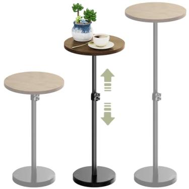 Imagem de Jollcma Mesa lateral redonda pequena, mesa de bebida ajustável em altura para espaços pequenos, mesa lateral com pedestal com base de mármore, mesa de martini para sala de estar, quarto, sofá