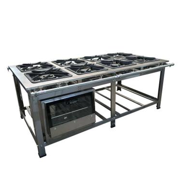 Imagem de Fogão Industrial de Centro 8 Bocas 4 Duplas Cefaz Linha Gold Baixa Pressão Inox com Forno 100 Litros Tampa de Vidro C-I430-CFZG-167+I430-FRG-22