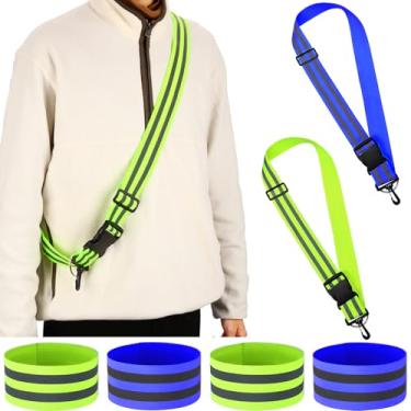 Imagem de Saintrygo Faixa refletiva de 6 peças para caminhar à noite faixa de braço de alta visibilidade cinto de segurança tira no tornozelo para visibilidade, colete de roupas, equipamento de corrida (verde