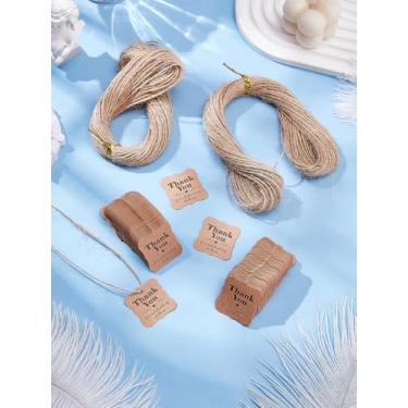 Imagem de 200 peças de papelão, etiquetas de presente de agradecimento, papel quadrado marrom com tema de ação de graças, etiquetas de presente para pendurar com cordão de cânhamo para lembrancinhas de festa