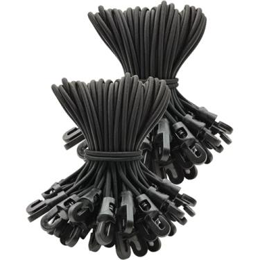 Imagem de WMZOBH Cabos elásticos pequenos com ganchos de 15 cm, 100 peças de cordas elásticas curtas com ganchos, tiras ajustáveis para uso externo para lona, dossel, acampamento, postes de barraca (preto)