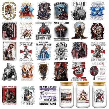Imagem de Envelope de copo UV DTF para vidro de 473 ml, adesivo UV DTF do guerreiro cristão de Deus para garrafa de água, adesivos retrô de transferência a frio religião guerreiro decalques DIY decoração de