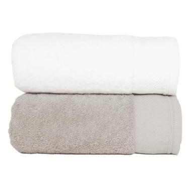 Imagem de Kit 2 Toalhas de Banho Grandes e Macias 100% Algodão Premium Eleganz 530g Alta Absorção e Conforto (Branco e Gris)