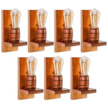 Imagem de Kit 7 Arandelas Barril Delenha Decor Madeira Maciça - Mogno