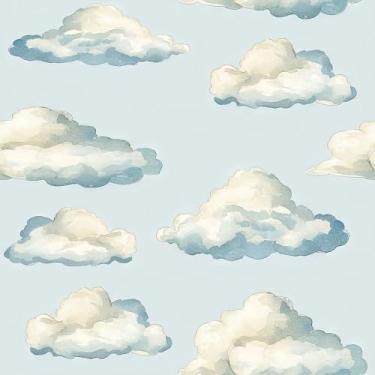 Imagem de LACHEERY Papel de parede de nuvem azul claro e branco descasque e cole o céu azul nuvens papel de parede para quarto de crianças papel de parede removível autoadesivo pode entrar em contato com papel