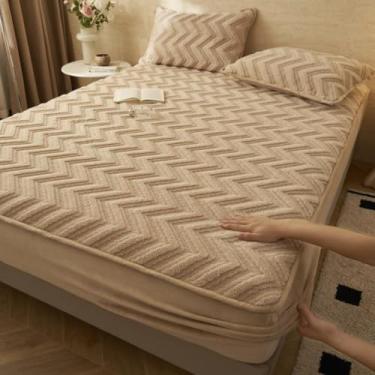 Imagem de Capa de colchão de veludo de leite de luxo para todas as estações, lençol com elástico extra macio, cores sólidas, protetor antiderrapante à prova de poeira, com bordas elásticas, fácil de cuidar
