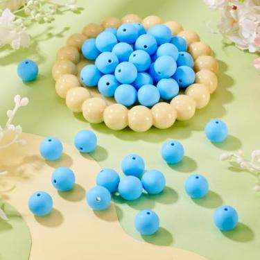 Imagem de 50 peças de contas de silicone de 15 mm para fabricação de chaveiros, contas de silicone azul-celeste, redondas de borracha focal, contas soltas para caneta, cordão, pulseira, colar, joias