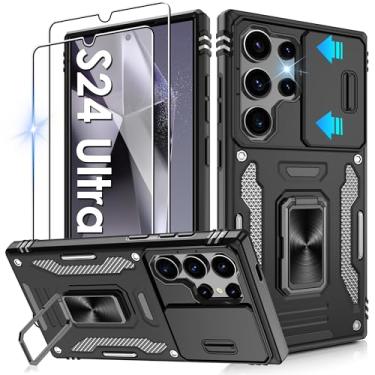 Imagem de Gritup Capa para Samsung Galaxy S24 Ultra com 2 protetores de tela HD e capa de câmera deslizante, proteção contra quedas de grau militar de 3,5 m, suporte de anel magnético, capa protetora para