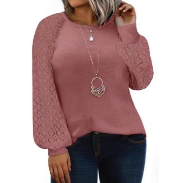 Imagem de Blusa feminina Eytino, tamanho grande, casual, gola redonda, renda 4x 