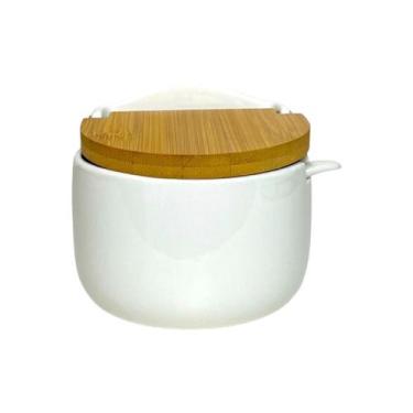 Imagem de Saleiro Porcelana Premium Mesa Tampa Bambu C/Colher 300ml - Hauskraft