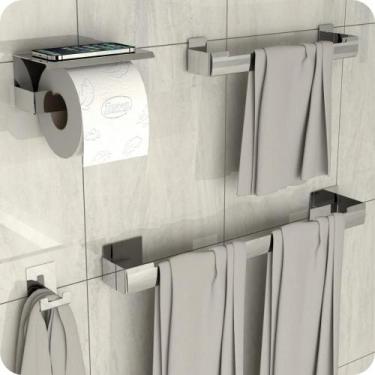 Imagem de Kit Acessórios Para Banheiro Inox Com Adesivo 4 Peças ELG - MetalCromo