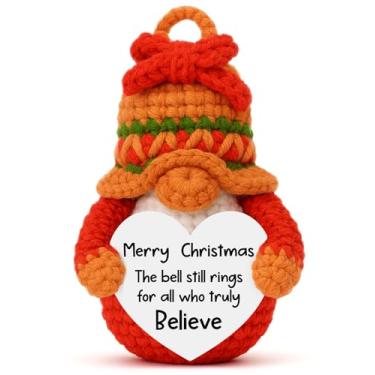 Imagem de YUEYUQIU Enfeites de Natal Funny Believe Bell - Gnomo de sino de crochê feito à mão, presentes de Natal de fazenda, presentes para mulheres, presentes de enchimento de meias de Natal sentimentais para