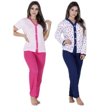 Imagem de Kit 2 Pijamas diferentes de botão Idoso Pós Cirurgia Pós Parto Amament