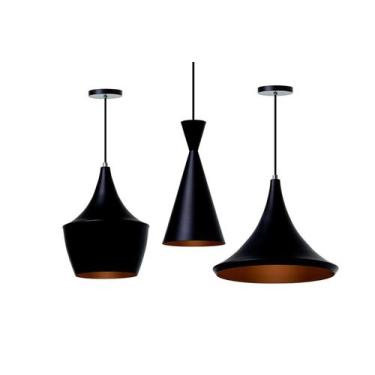 Imagem de Kit Lustre Pendente Interno Balcão Jantar Trio Luxo - IDEALLUME, Preto