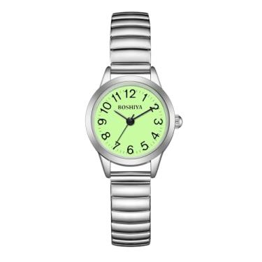 Imagem de BOSHIYA Relógio feminino de aço inoxidável, analógico, quartzo, mostrador digital e pulseira elástica, à prova d'água, relógio feminino