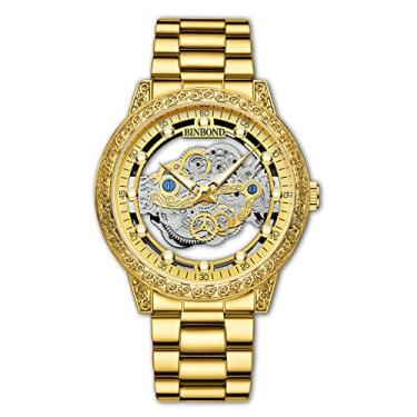 Imagem de W WOLF-CUB Relógio masculino de luxo oco esqueleto retrô design entalhado pulseira de aço inoxidável quartzo relógio de pulso não mecânico, Ouro e ouro, Vestido; negócios; casual;