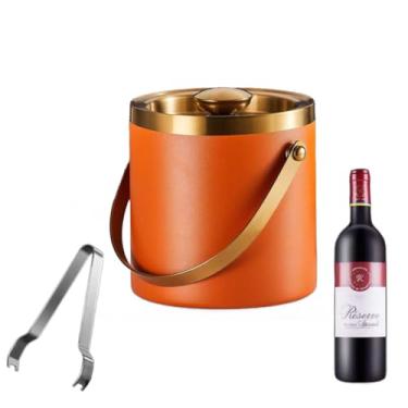 Imagem de Balde de gelo de aço inoxidável bicamada preservação do calor isolamento frio bonito Ktv champanhe vinho tinto cerveja grão de gelo balde de gelo comercial com pinça de gelo grátis (laranja, 0,66 gal)