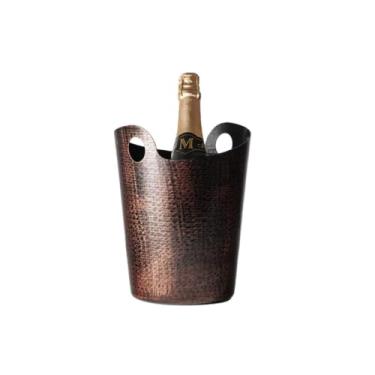 Imagem de Balde de gelo de aço inoxidável bicamada preservação do calor isolamento frio bonito KTV champanhe vinho tinto cerveja gelo bloco de gelo balde comercial (vermelho escuro, elevação dupla)