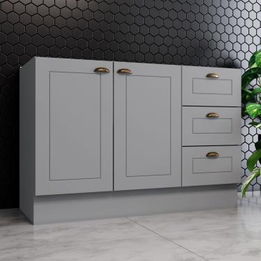 Imagem de Balcão de Pia 2 Portas 3 gavetas 120cm sem Pia em MDF Americana C353 Henn - Cinza