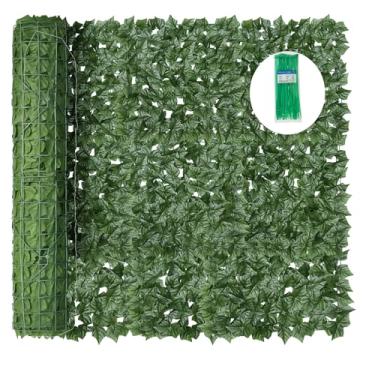 Imagem de KASZOO Tela De Cerca De Privacidade De Hera Artificial, Painéis De Cerca De Privacidade De 120 X 60 Pol. Tela De Privacidade De Varanda, Sebe De Hera Falsa, Folhagem De Videira, Tela De Privacidade