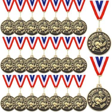 Imagem de Kigeli Medalhas Turkey Trot 5.1 cm Medalhas de Peru de Ação de Graças Turquias Gold Award Bowl Prêmios Troféus com fita a granel para o Dia de Ação de Graças, Eventos de Férias Comunitárias, Prêmios
