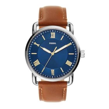 Imagem de Fossil Relógio masculino Copeland, movimento de quartzo com pulseira de aço inoxidável ou couro, Azul, 7020-6smd-42mm, Alça.