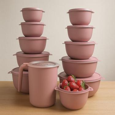 Imagem de Kit Conjunto 10 Potes Bowl + Jarra Cozinha Saladeira Pote Marmitas Plástico (Rosa)