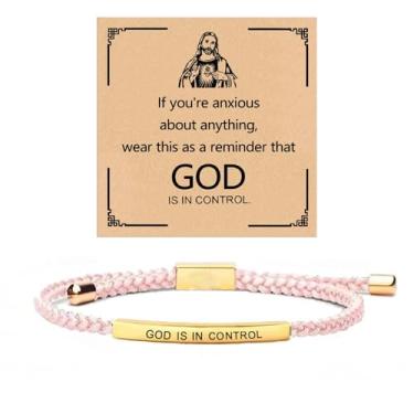 Imagem de ZCVFA Pulseira Inspire - God Is In Control, Aço Inoxidável Ajustável Fé Cristã Feito à Mão Pulseira Trançada com Motivação de Autoestima Joias para Mulheres e Homens, Adjustable, Aço inoxidável, Sem