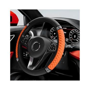 Imagem de ZNDAW Capa de volante de carro brilhante, protetor de volante de couro macio com strass, antiderrapante, universal, para mulheres e meninas (laranja)