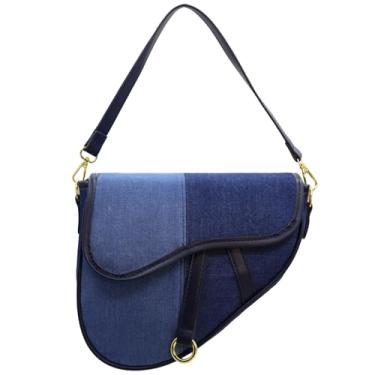 Imagem de Bolsa de ombro moderna de lona moderna para mulheres, bolsa de mão nas axilas, bolsa tiracolo (cor jeans escuro)