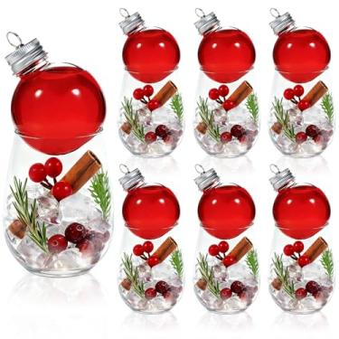 Imagem de Conjunto de 6 bolas de Natal, bolas de plástico de Natal e taça de vinho sem haste, enfeites festivos para bebidas, enfeites transparentes e preenchíveis para festa de árvore de Natal, utensílios de